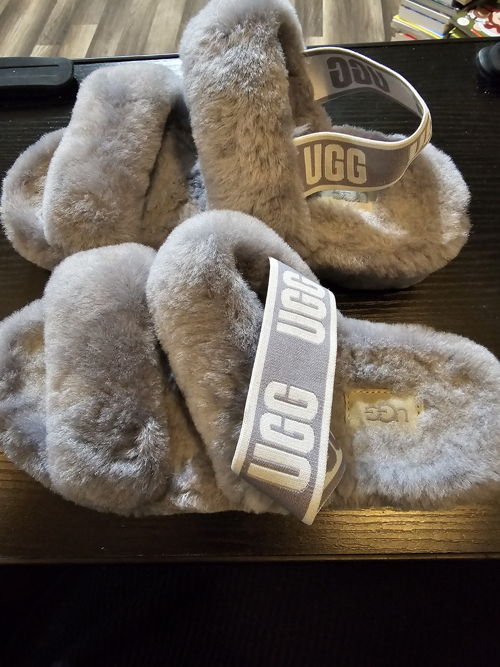 UGG Women's Fluff Yeah Slide in Light Gray with Branded Strap